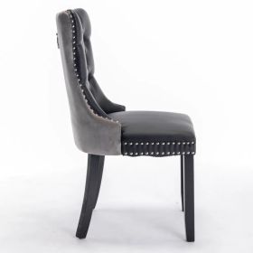 Furniture,Modern, High-end Tufted Solid Wood Contemporary PU And Velvet Upholstered Dining Chair With Wood Legs Nailhead Trim 2-Pcs Set, Black&Gray, S
