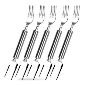 5Pcs 2 In 1 Watermelon Cutter Slicer Fork Stainless Steel Dual Head Watermelon Fruit Cutting Fork Knife For Summer Family Gathering Friend Party Campi