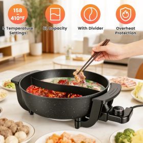 6L Large Capacity Electric Hot Pot With Divider, 5 Gear Adjustable Temperature Non-Stick Electric Cooker, Multifunctional Fondue Pot For 3-6 People Wi