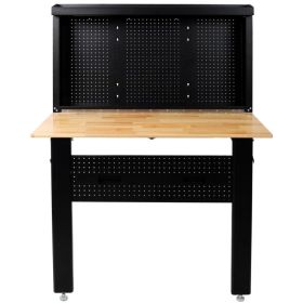 Wall Mounted Workbench, Robust Space-Saving Foldable Workbench With Rubberwood Work Surface, Pegboard For Tools