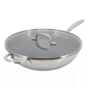 Better Chef 12.5-Inch 3-Ply Stainless Steel Nonstick Wok with Lid