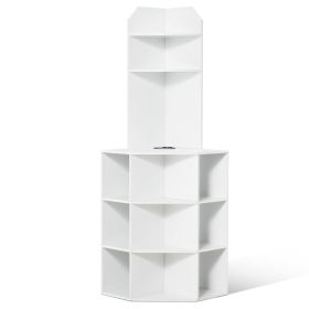 64" Tall Corner Storage Cabinet, 6 Tiers Wooden Storage Cabinet with USB Ports and Outlets & Adjustable Shelves