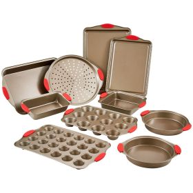 Baking Pans Set, 10-Piece, Nonstick Carbon Steel Cookware Sheets & Trays, Stackable Kitchen Oven Bakeware Cooking Sets with Silicone Handles