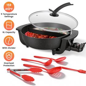 6L Electric Hot Pot with Divider 1100W Dual-Flavor Pot Shabu Shabu Pot Non-Stick with 5-Temp Control for Shabu Shabu Fondue Perfect for Family Gatheri