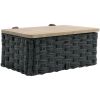 Resin Basket with Woven Design and Natural Wood Lid