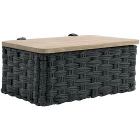 Resin Basket with Woven Design and Natural Wood Lid