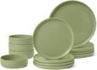 Glazed Stoneware Dinnerware, 12-Piece Set, 4 Full Place Settings, Microwave and Dishwasher-Safe, Olive