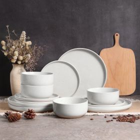 12-Piece Dinnerware Set, Ceramic Plates and Bowls Set for 4, Speckled Stoneware Dishes Set for Family, Microwave & Dishwasher Safe - Speckled White
