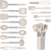 Silicone Cooking Utensils Set of 15, Kitchen Utensils Set with Holder for Nonstick Cookware, 446Â°F Heat Resistant Stainless Steel Handle - Khaki