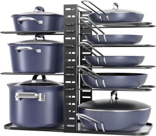 Pots and Pans Organizer under Cabinet 14.55 Height, Adjustable 8-Tier Pot Organizers inside Cabinet