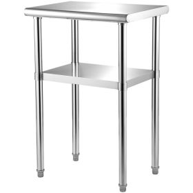 Stainless Steel Prep Table, 24 x 18 x 36 Inch, 600lbs Load Capacity Heavy Duty Metal Worktable with Adjustable Undershelf & Feet