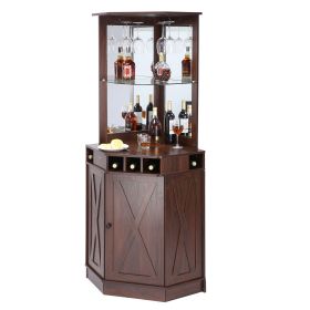 Corner Industrial Bar Cabinet, Wine Table for Liquor & Glasses, Sideboard Buffet Cabinet with Glass Holder