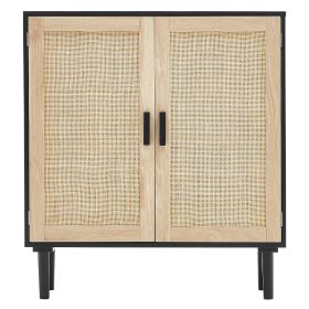 Rattan Cabinet, Rattan Storage Cabinet with 2 Magnetic Doors and Adjustable Shelves, Sideboard Buffet Cabinet for Hallway, Entryway, Living Room