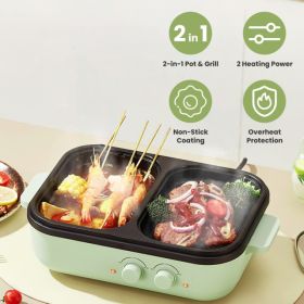 2-in-1 Electric Hot Pot & Grill Combo, Dual Separate Temperature Control, Non-Stick Die-Cast Aluminum, Overheat Protection, 33.82OZ Hot Pot 6.76OZ Gri
