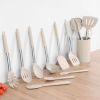 Silicone Cooking Utensils Set of 15, Kitchen Utensils Set with Holder for Nonstick Cookware, 446Â°F Heat Resistant Stainless Steel Handle - Khaki