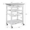 Mobile Rolling Kitchen Island Trolley Serving Cart with Underneath Drawer & Slide-Out Wire Storage Basket