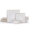 Square Dinnerware Sets for 4, 12-Piece Stoneware Dish and Bowls Set, Handmade Reactive Glaze Coupe Plates Set