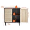 Rattan Cabinet, Rattan Storage Cabinet with 2 Magnetic Doors and Adjustable Shelves, Sideboard Buffet Cabinet for Hallway, Entryway, Living Room