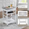 Mobile Rolling Kitchen Island Trolley Serving Cart with Underneath Drawer & Slide-Out Wire Storage Basket