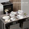 12-Piece Dinnerware Set, Ceramic Plates and Bowls Set for 4, Speckled Stoneware Dishes Set for Family, Microwave & Dishwasher Safe - Speckled White