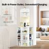 64" Tall Corner Storage Cabinet, 6 Tiers Wooden Storage Cabinet with USB Ports and Outlets & Adjustable Shelves