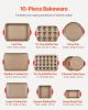 Baking Pans Set, 10-Piece, Nonstick Carbon Steel Cookware Sheets & Trays, Stackable Kitchen Oven Bakeware Cooking Sets with Silicone Handles
