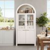 71" Fluted Tall Arched Pantry Cabinet with Adjustable Shelves, Elegant Display Storage with Hidden Drawer & Glass Door for Kitchen, Living Room
