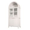71" Fluted Tall Arched Pantry Cabinet with Adjustable Shelves, Elegant Display Storage with Hidden Drawer & Glass Door for Kitchen, Living Room
