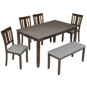 6 Piece Kitchen Dining Set, Rectangular Wooden Dining Table With 4 Upholstered Chairs And A Bench, Dining Table Set For 6 People, Living Room, Home Ba (Option: Defaulttitle)